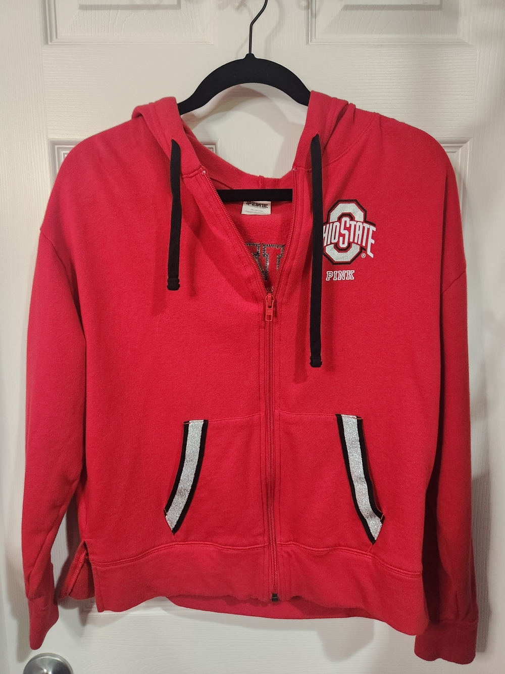PINK Victoria’s Secret Ohio State Buckeyes Full Zip Hoodie XS Red Glitter OSU